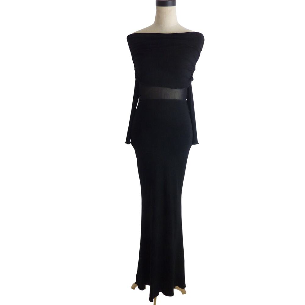 Commense NWT Womens Dress S Black Mesh Long Sleeve Semi Sheer Maxi Party Formal